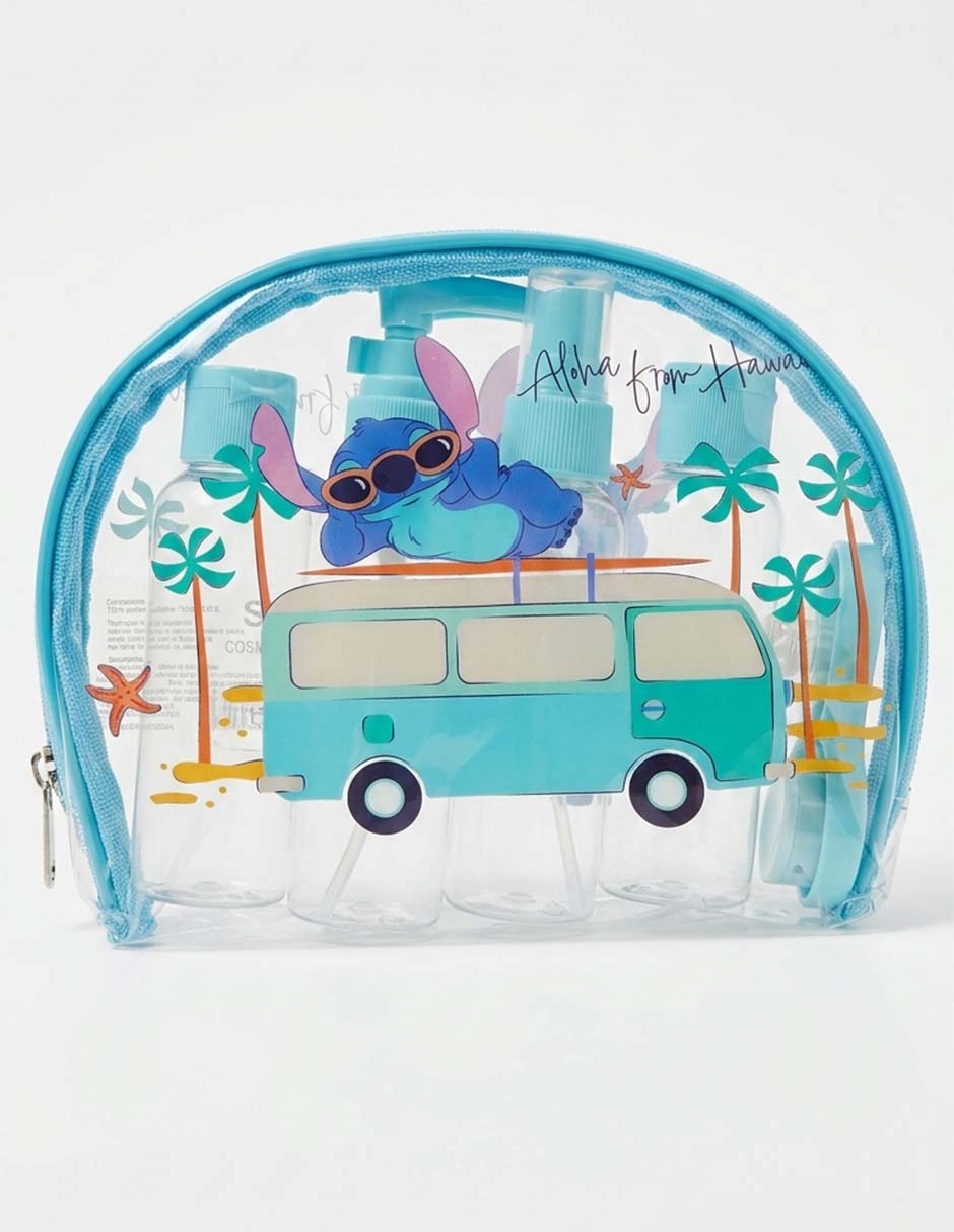 Cosmetiquera de viaje disney stitch 7 piezas para niña