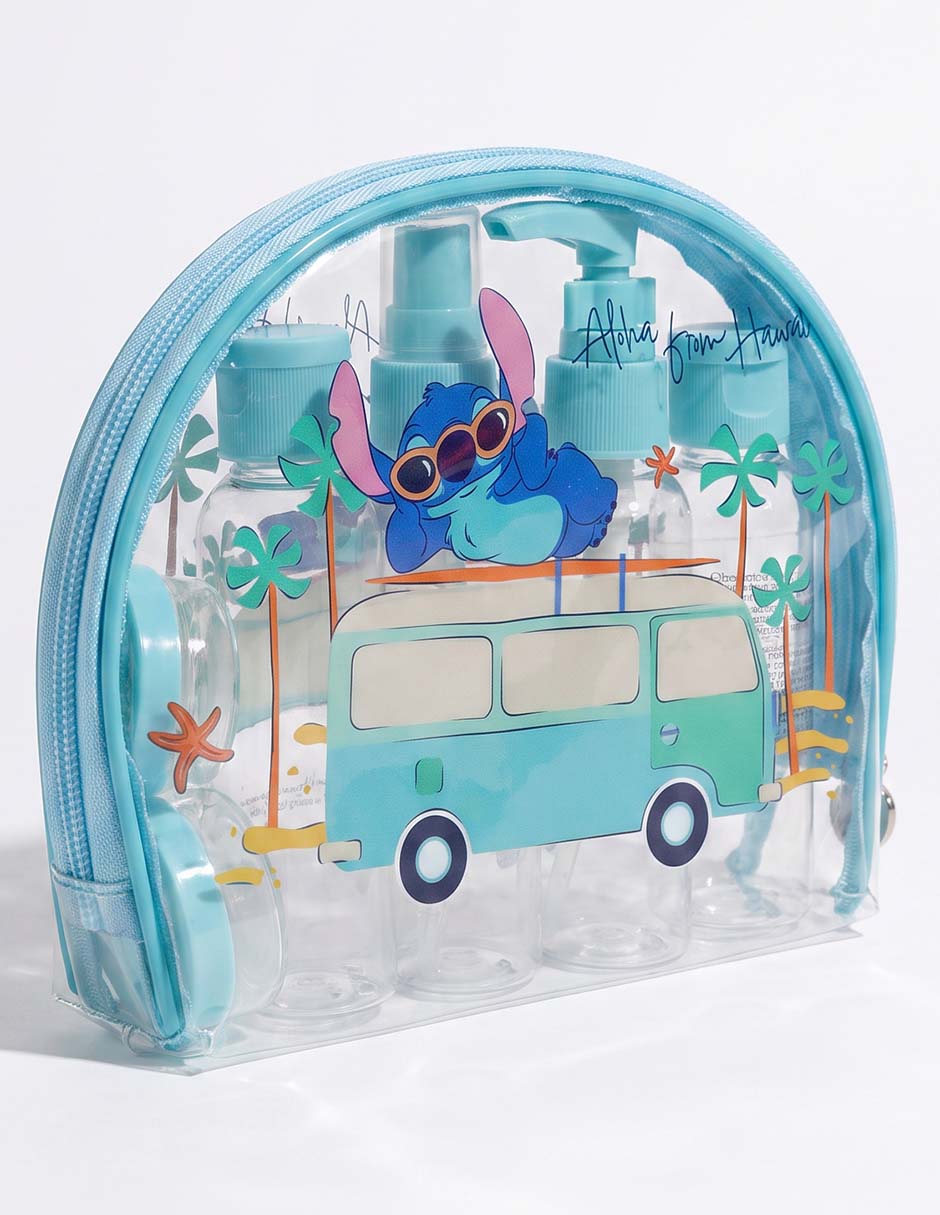 Cosmetiquera de viaje disney stitch 7 piezas para niña