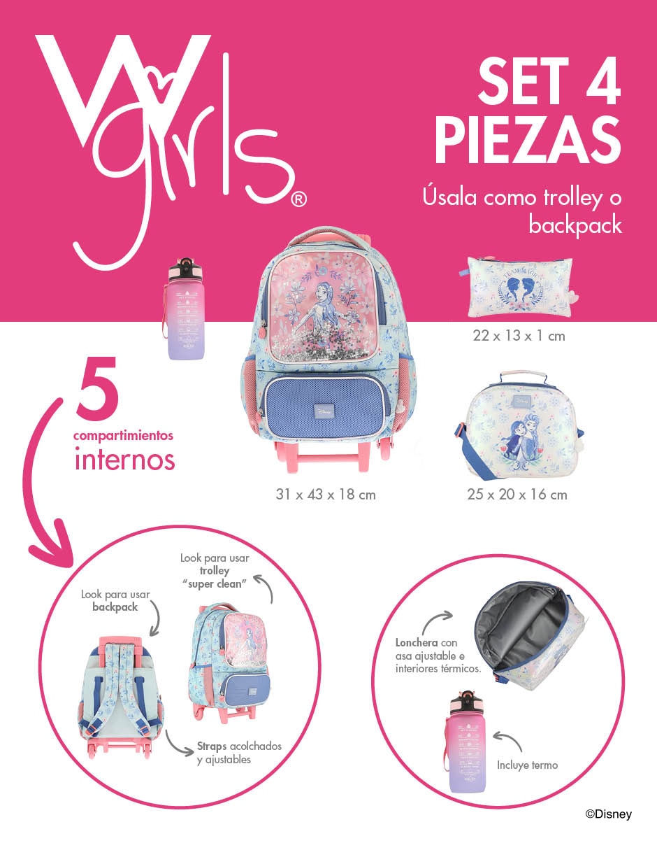 Set mochila escolar Frozen Bader para niña