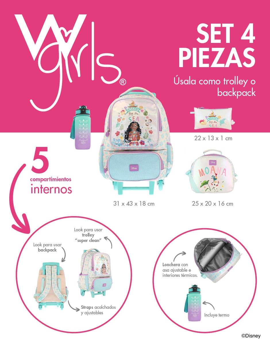 Set mochila escolar Moana Bader para niña